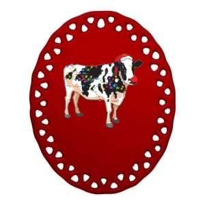 Funny Christmas Lights Cow Ceramic Oval Ornament