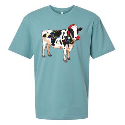 Funny Christmas Lights Cow Sueded Cloud Jersey T-Shirt