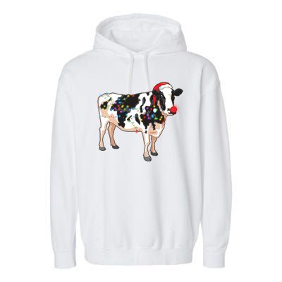 Funny Christmas Lights Cow Garment-Dyed Fleece Hoodie