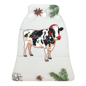 Funny Christmas Lights Cow Ceramic Bell Ornament