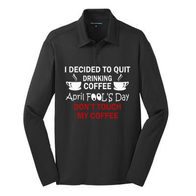 Funny Coffee Lovers April Fools Day Silk Touch Performance Long Sleeve Polo