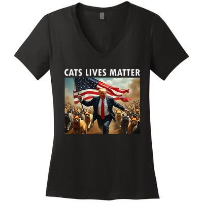 Funny Cat Lives Matter Pres Election 2024 Cats Dogs Pets Gift Women's V-Neck T-Shirt