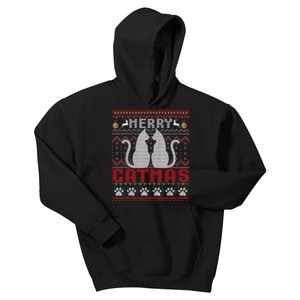 Funny Cat Lover Merry Catmas Ugly Christmas Sweater Kids Hoodie