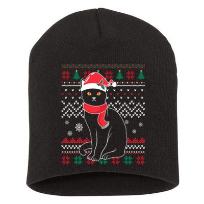 Funny Cat Lovers Cute Cat Santa Hat Ugly Christmas Sweater Short Acrylic Beanie