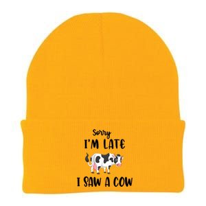 Funny Cow Lover Farmer Print Sorry I Am Late I Saw A Cow Gift Knit Cap Winter Beanie