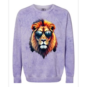 Funny Colorful Lion In Sunglasses Lions Colorblast Crewneck Sweatshirt