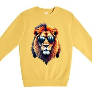 Funny Colorful Lion In Sunglasses Lions Premium Crewneck Sweatshirt