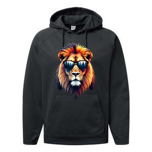 Funny Colorful Lion In Sunglasses Lions Performance Fleece Hoodie