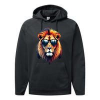 Funny Colorful Lion In Sunglasses Lions Performance Fleece Hoodie