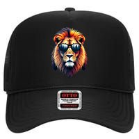 Funny Colorful Lion In Sunglasses Lions High Crown Mesh Back Trucker Hat