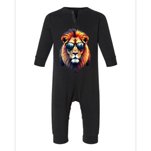 Funny Colorful Lion In Sunglasses Lions Infant Fleece One Piece