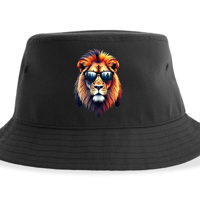 Funny Colorful Lion In Sunglasses Lions Sustainable Bucket Hat