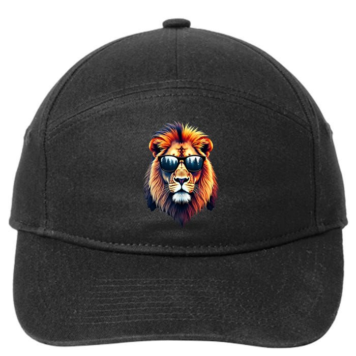 Funny Colorful Lion In Sunglasses Lions 7-Panel Snapback Hat