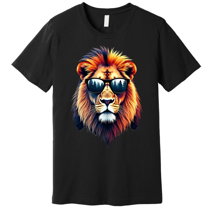 Funny Colorful Lion In Sunglasses Lions Premium T-Shirt