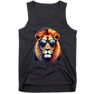 Funny Colorful Lion In Sunglasses Lions Tank Top