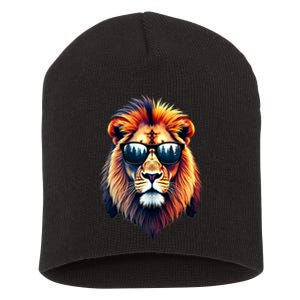 Funny Colorful Lion In Sunglasses Lions Short Acrylic Beanie