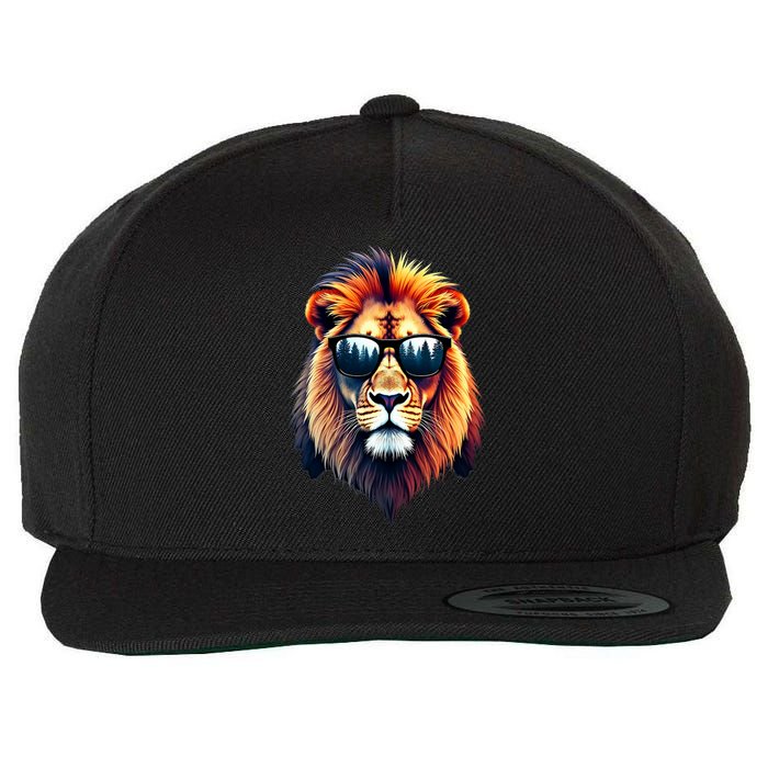 Funny Colorful Lion In Sunglasses Lions Wool Snapback Cap