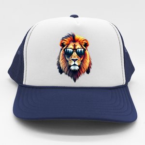 Funny Colorful Lion In Sunglasses Lions Trucker Hat