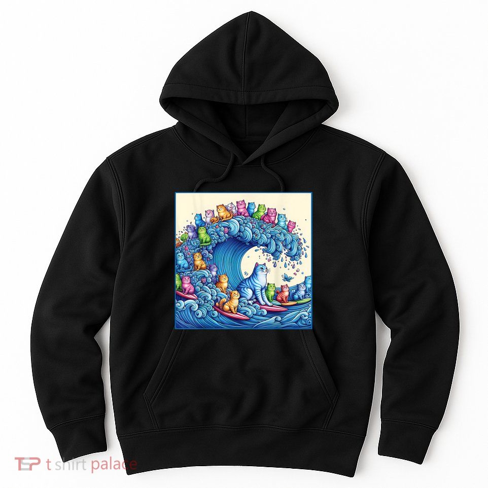 Funny Cat Lovers Kamala Harris Blue Cats Wave Funny Blue Cats Wave For Kamala Hoodie