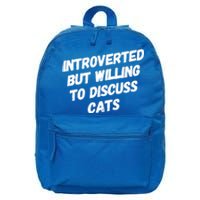 Funny Cat Lover Introverted But Willing To Discuss Cats Gift 16 in Basic Backpack