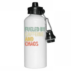 Funny Coffee Lover Cool Gift Fueled By Caffeine And Chaos Cute Gift Aluminum Water Bottle