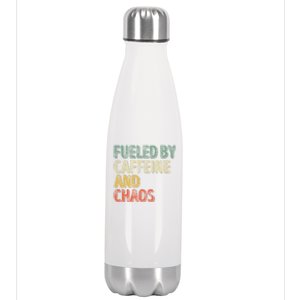 Funny Coffee Lover Cool Gift Fueled By Caffeine And Chaos Cute Gift Stainless Steel Insulated Water Bottle