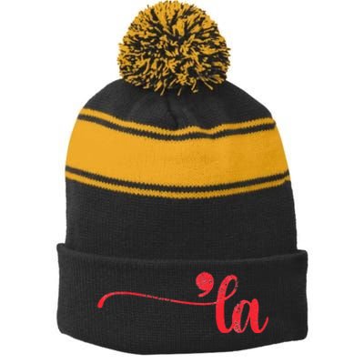 Funny Comma La Kamala Harris Punctuation La Election Vote Stripe Pom Pom Beanie