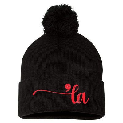 Funny Comma La Kamala Harris Punctuation La Election Vote Pom Pom 12in Knit Beanie