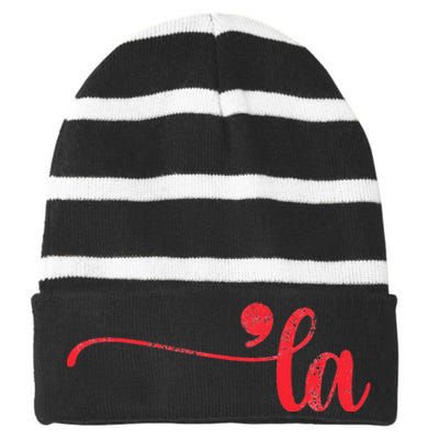 Funny Comma La Kamala Harris Punctuation La Election Vote Striped Beanie with Solid Band