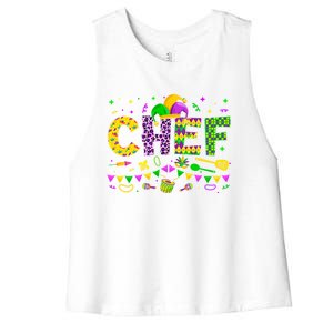 Funny Chef Lover Mardi Gras Carnival Party Cute Gift Women's Racerback Cropped Tank