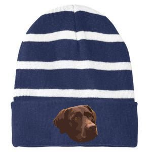 Funny Chocolate Lab Labrador Retriever Dog Head Striped Beanie with Solid Band