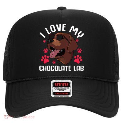 Funny Chocolate Labrador Retriever Gift Men Women Lab Lover High Crown Mesh Back Trucker Hat