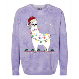 Funny Christmas Llama Santa Hat Ugly Xmas Tree Alpaca Colorblast Crewneck Sweatshirt