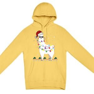 Funny Christmas Llama Santa Hat Ugly Xmas Tree Alpaca Premium Pullover Hoodie