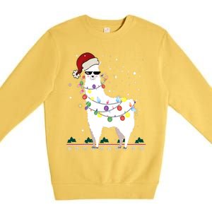 Funny Christmas Llama Santa Hat Ugly Xmas Tree Alpaca Premium Crewneck Sweatshirt