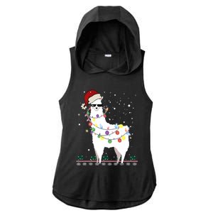 Funny Christmas Llama Santa Hat Ugly Xmas Tree Alpaca Ladies PosiCharge Tri-Blend Wicking Draft Hoodie Tank