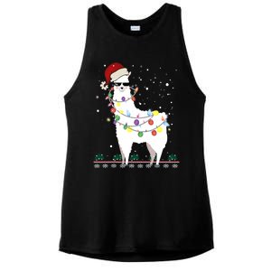 Funny Christmas Llama Santa Hat Ugly Xmas Tree Alpaca Ladies PosiCharge Tri-Blend Wicking Tank