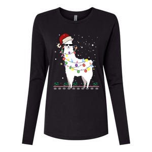 Funny Christmas Llama Santa Hat Ugly Xmas Tree Alpaca Womens Cotton Relaxed Long Sleeve T-Shirt