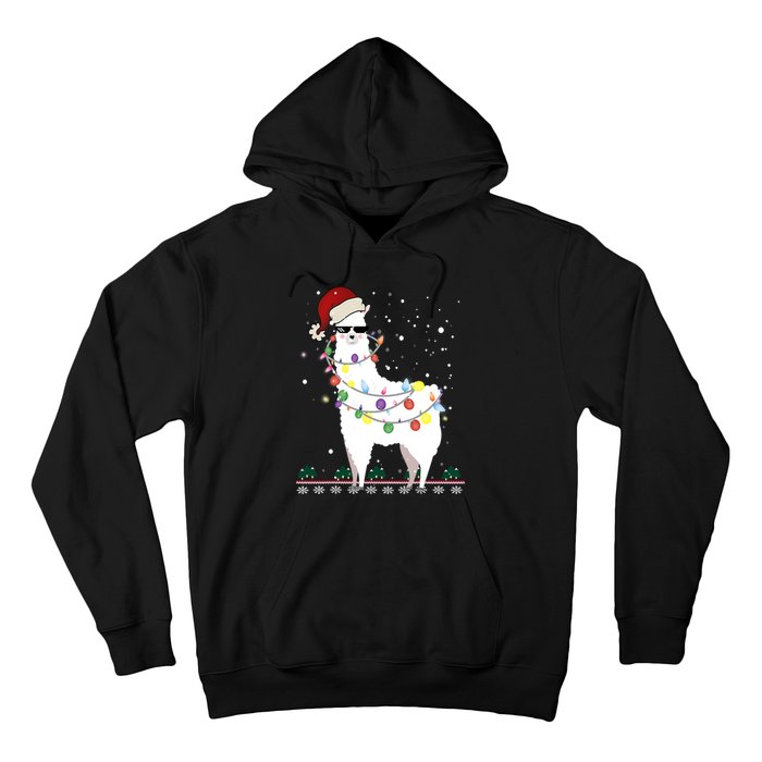 Funny Christmas Llama Santa Hat Ugly Xmas Tree Alpaca Hoodie