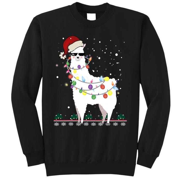 Funny Christmas Llama Santa Hat Ugly Xmas Tree Alpaca Sweatshirt