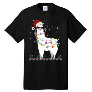 Funny Christmas Llama Santa Hat Ugly Xmas Tree Alpaca Tall T-Shirt