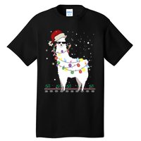 Funny Christmas Llama Santa Hat Ugly Xmas Tree Alpaca Tall T-Shirt