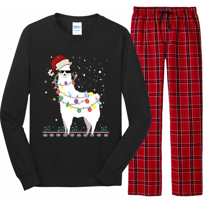 Funny Christmas Llama Santa Hat Ugly Xmas Tree Alpaca Long Sleeve Pajama Set