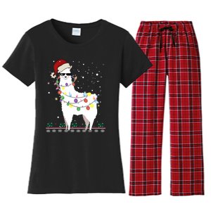 Funny Christmas Llama Santa Hat Ugly Xmas Tree Alpaca Women's Flannel Pajama Set