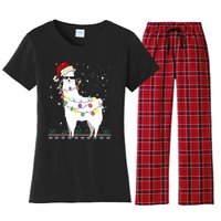 Funny Christmas Llama Santa Hat Ugly Xmas Tree Alpaca Women's Flannel Pajama Set