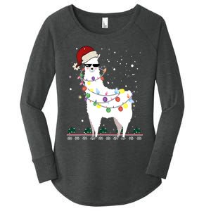 Funny Christmas Llama Santa Hat Ugly Xmas Tree Alpaca Women's Perfect Tri Tunic Long Sleeve Shirt