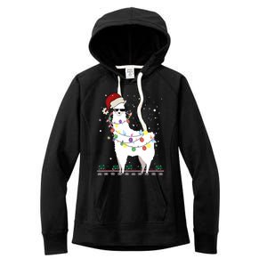 Funny Christmas Llama Santa Hat Ugly Xmas Tree Alpaca Women's Fleece Hoodie