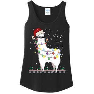 Funny Christmas Llama Santa Hat Ugly Xmas Tree Alpaca Ladies Essential Tank