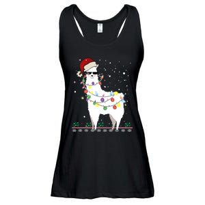 Funny Christmas Llama Santa Hat Ugly Xmas Tree Alpaca Ladies Essential Flowy Tank