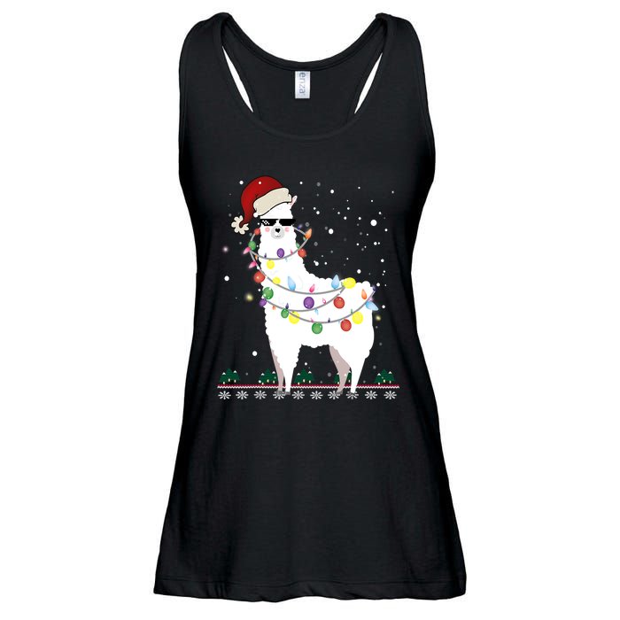 Funny Christmas Llama Santa Hat Ugly Xmas Tree Alpaca Ladies Essential Flowy Tank